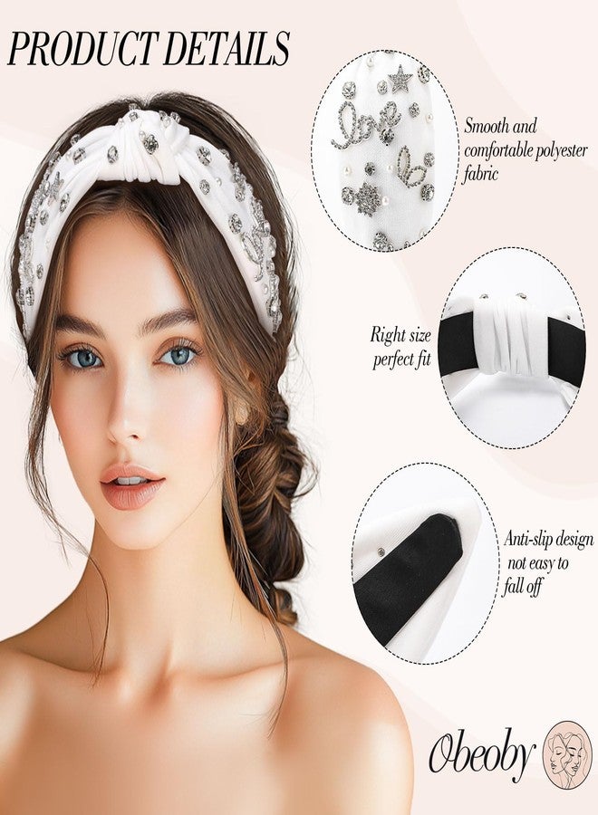 obeoby Valentine's Day Headband for Women, White Knotted Headbands with Rhinestone Crystal Wedding Gifts Bride Hairband - Image 4